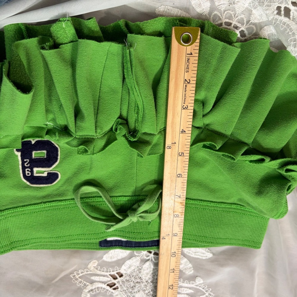 Y2K RARE Abercrombie Green Ruffle Mini Skirt Sweatshirt Material Drawstring - Picture 7 of 8